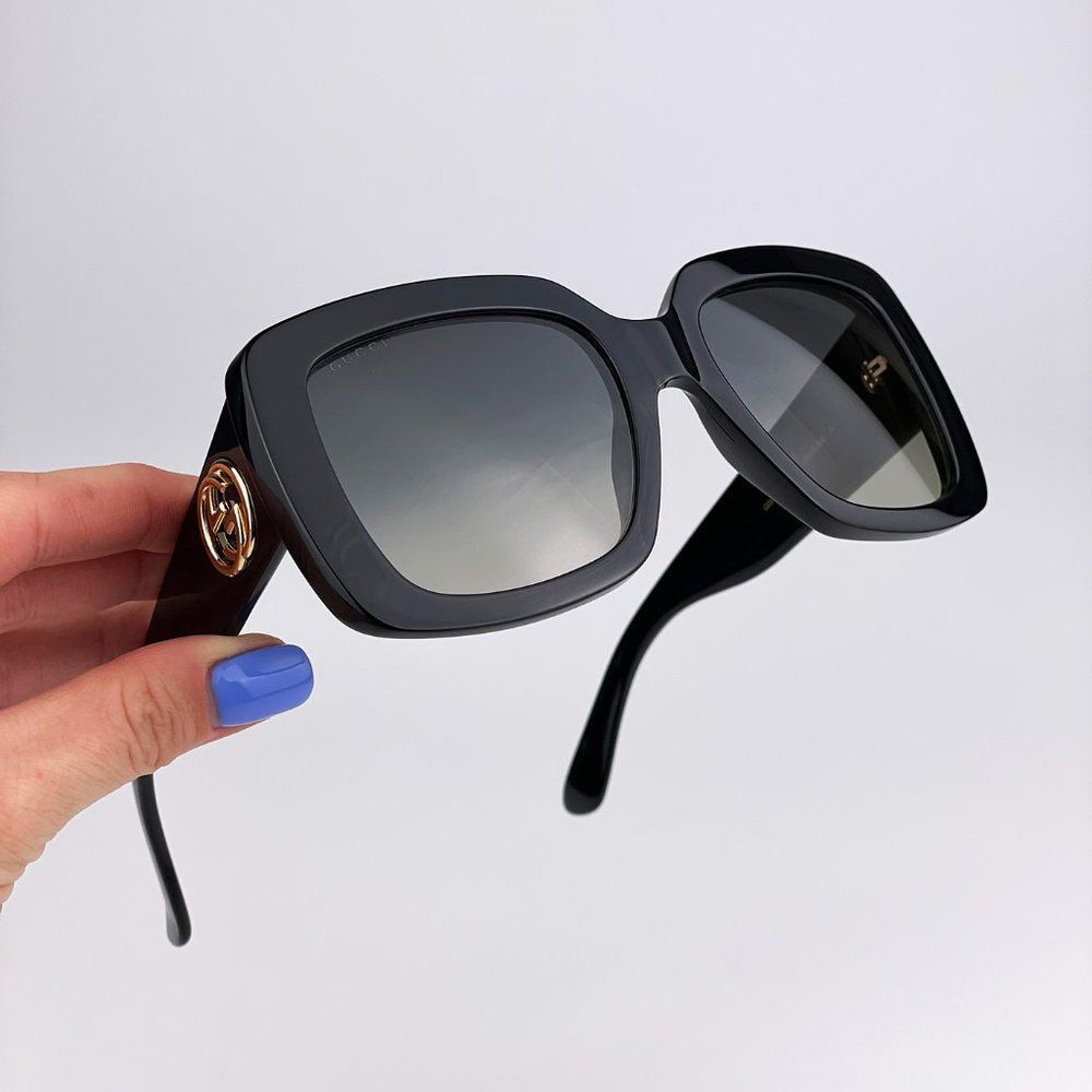 Gucci Urban GG0141SN Sunglasses Black Gold Grey Women - Picture 10 of 11